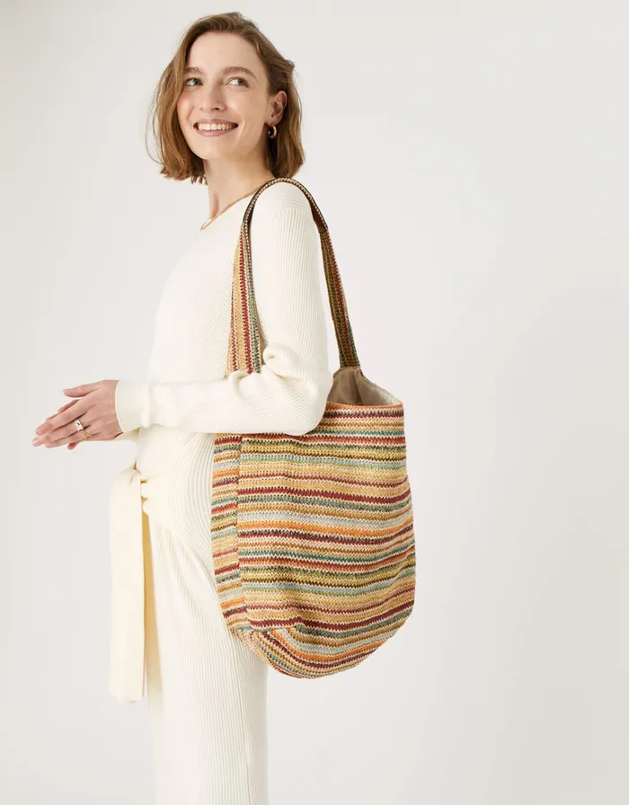 Accessorize Stripe Weave Shoulder Women Beach Bags