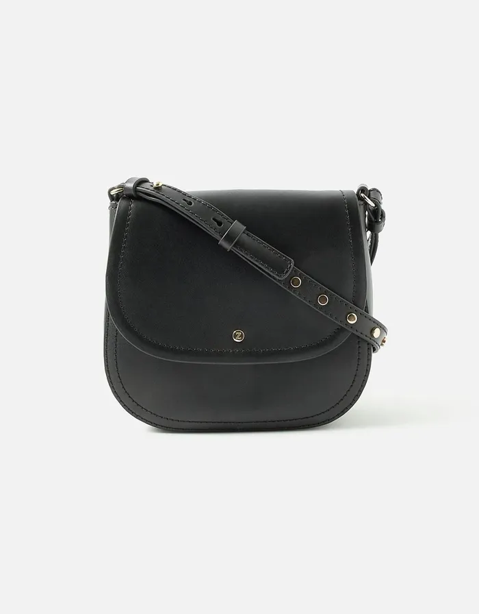 Accessorize Studded Strap Leather CrossBody Bag Black Black Women Leather Bags