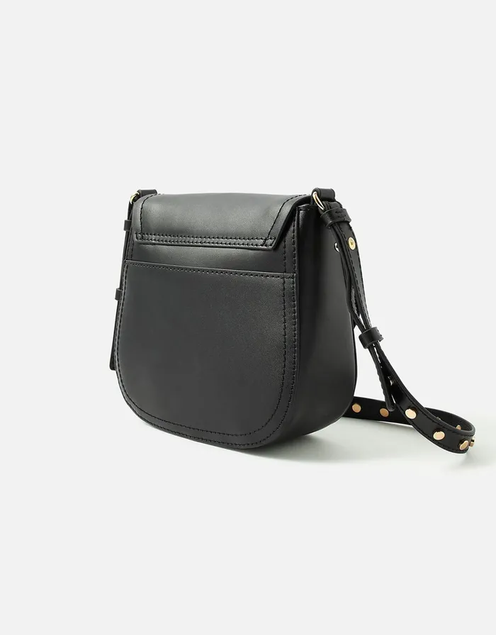 Accessorize Studded Strap Leather CrossBody Bag Black Black Women Leather Bags
