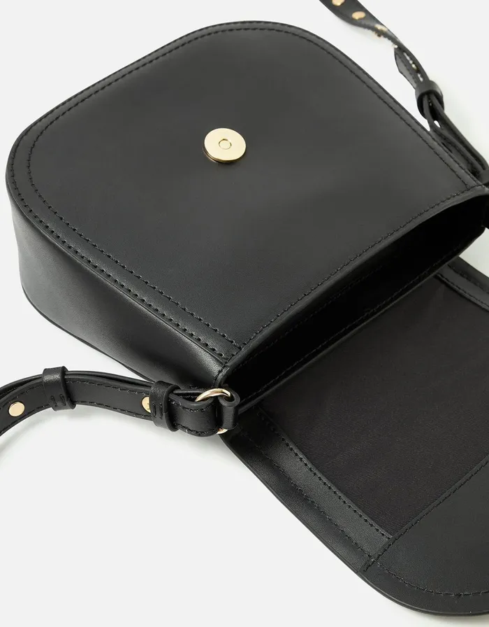 Accessorize Studded Strap Leather CrossBody Bag Black Black Women Leather Bags