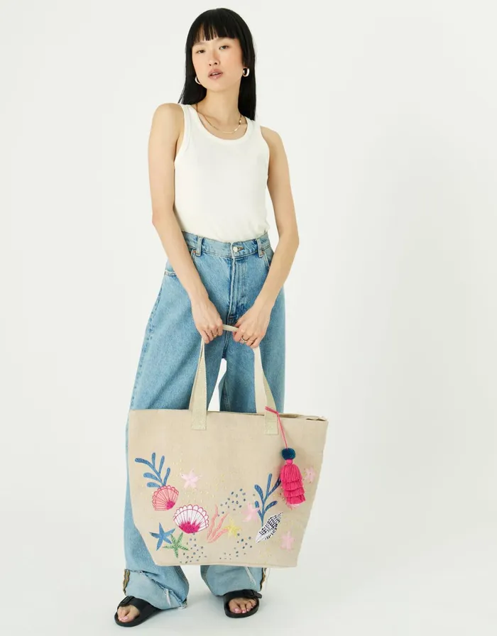 Accessorize Under The Sea Embroidered Tote Women Beach Bags