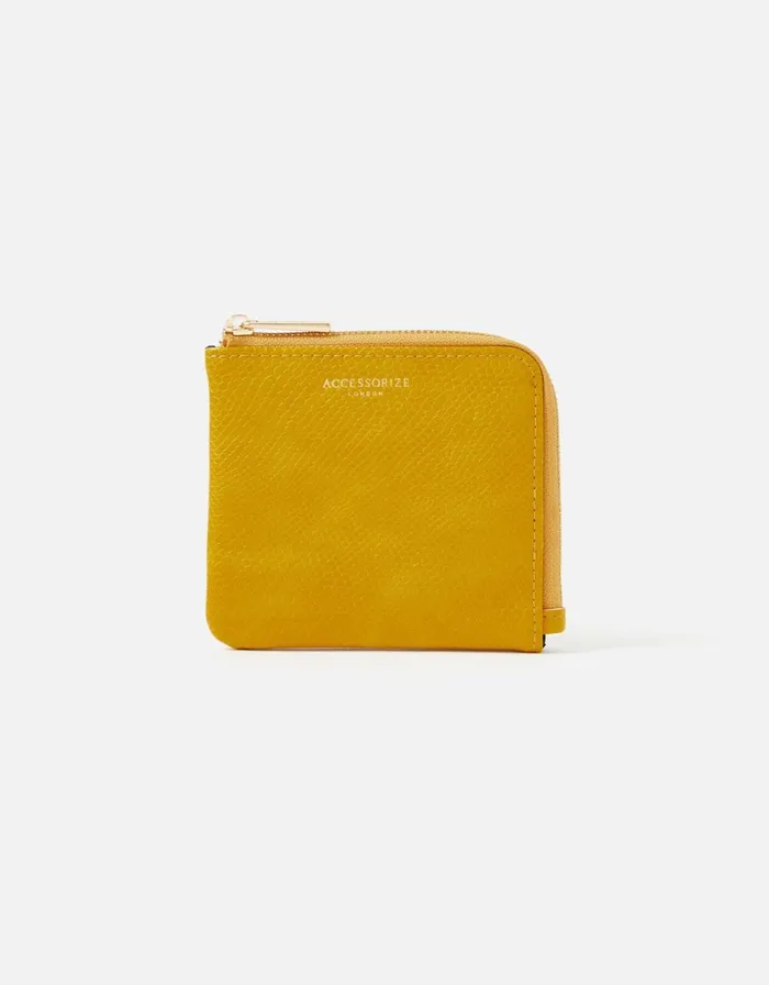 Accessorize Zip Around Coin Purse Yellow Ochre Women Vegan Bags Backpacks and Purses