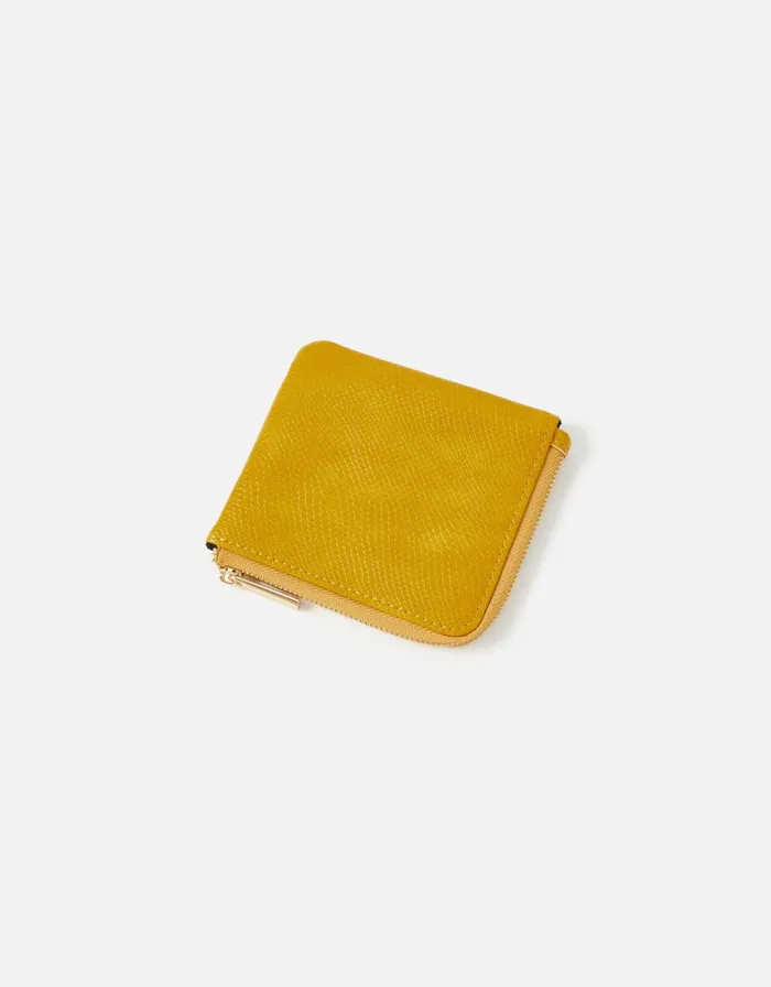 Accessorize Zip Around Coin Purse Yellow Ochre Women Vegan Bags Backpacks and Purses