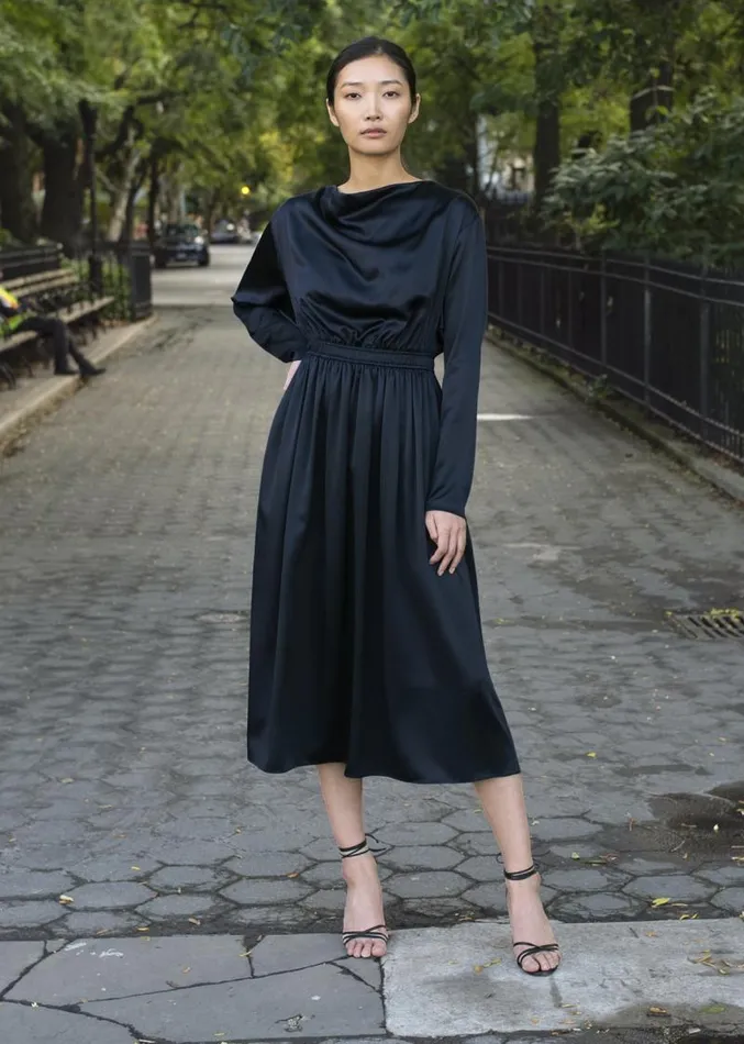 Adam Lippes Dresses and Jumpsuits Cowl Neck Dress In Silk Charmeuse Navy 8211 Women
