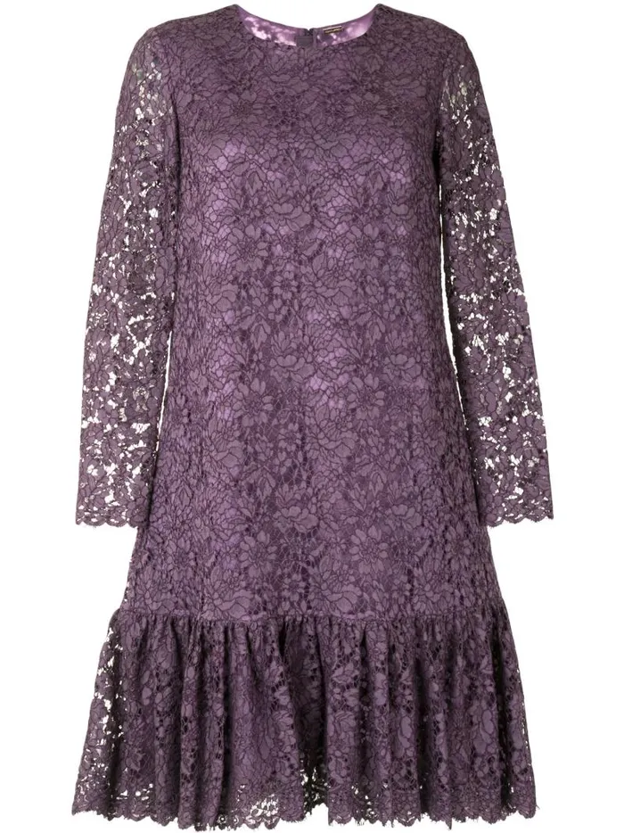 Adam Lippes Dresses and Jumpsuits Long Sleeve Dress With Ruffled Hem In French Corded Lace Amethyst 8211 Women
