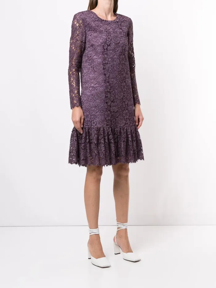 Adam Lippes Dresses and Jumpsuits Long Sleeve Dress With Ruffled Hem In French Corded Lace Amethyst 8211 Women