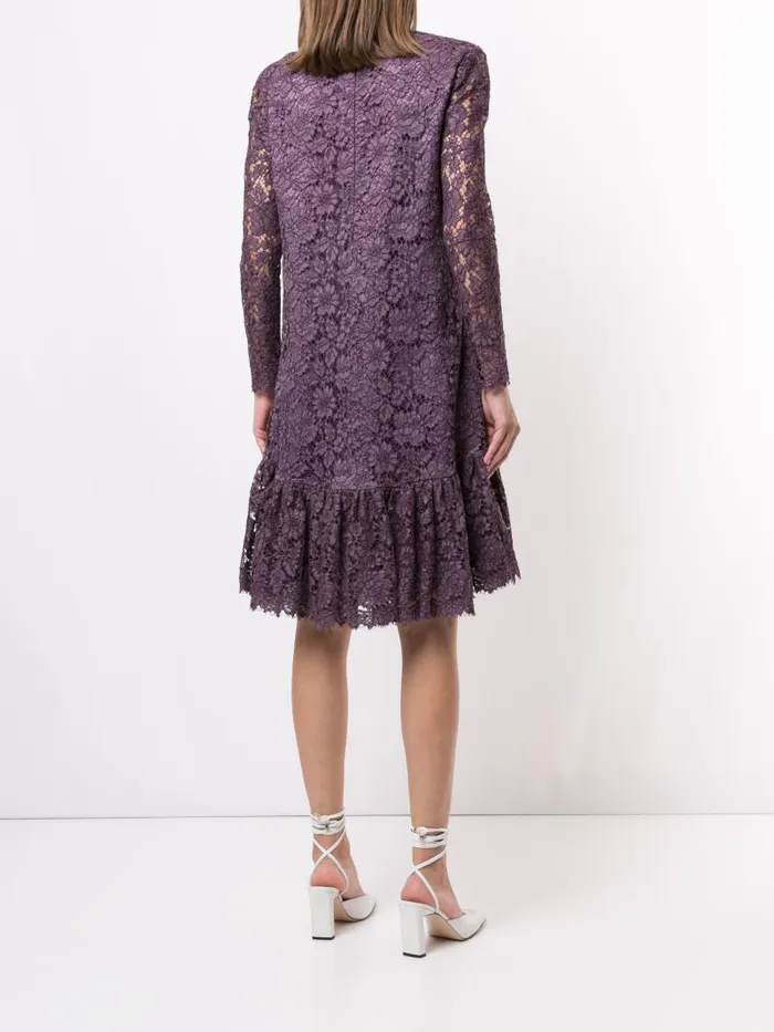 Adam Lippes Dresses and Jumpsuits Long Sleeve Dress With Ruffled Hem In French Corded Lace Amethyst 8211 Women