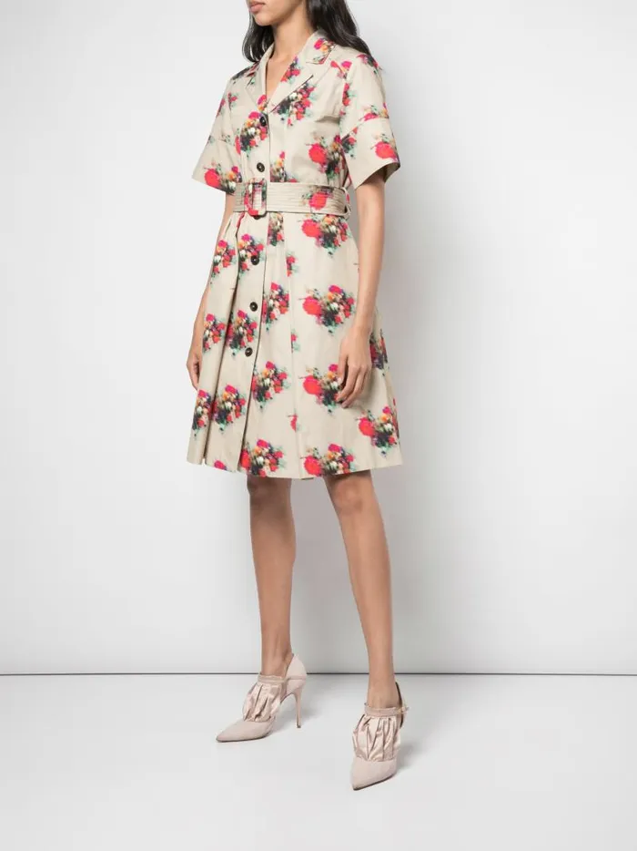 Adam Lippes Dresses and Jumpsuits Shirt Dress In Printed Cotton Twill Khaki Floral 8211 Women
