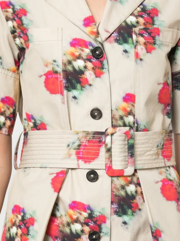Adam Lippes Dresses and Jumpsuits Shirt Dress In Printed Cotton Twill Khaki Floral 8211 Women