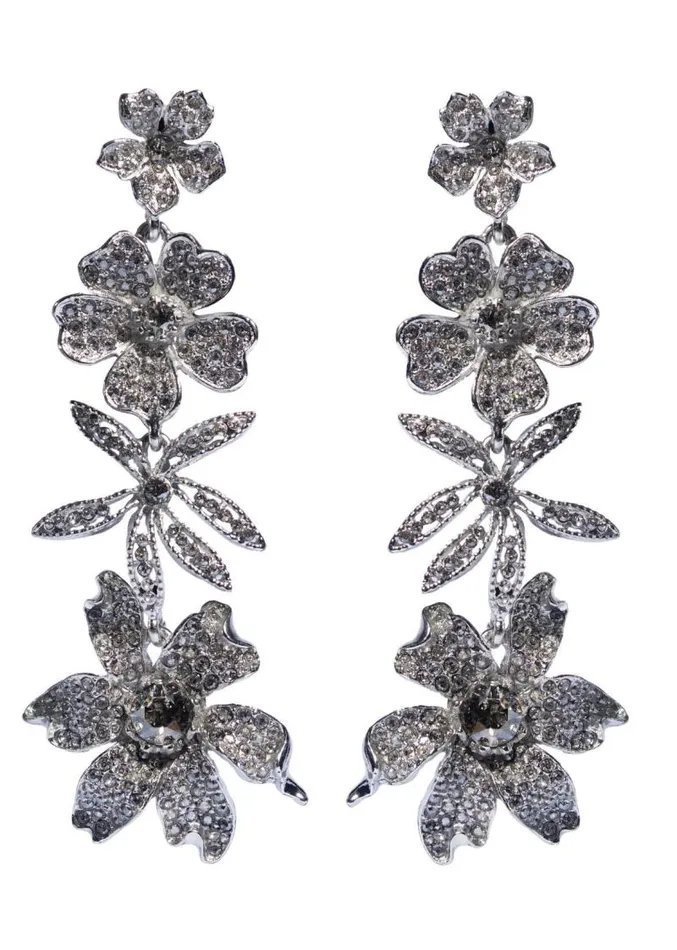 Adam Lippes Earrings Silver Four Flower Drop Earring With Crystals Crystal Silver 8211 Women