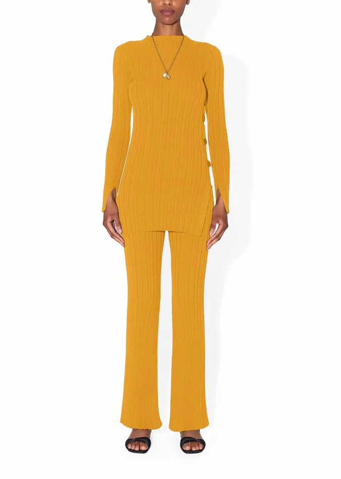 Adam Lippes Pants Knit Flare Pant In Cotton Crepe Tumeric 8211 Women