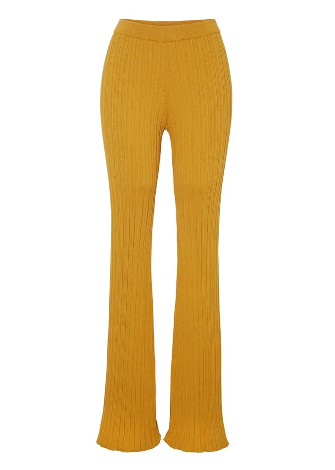 Adam Lippes Pants Knit Flare Pant In Cotton Crepe Tumeric 8211 Women
