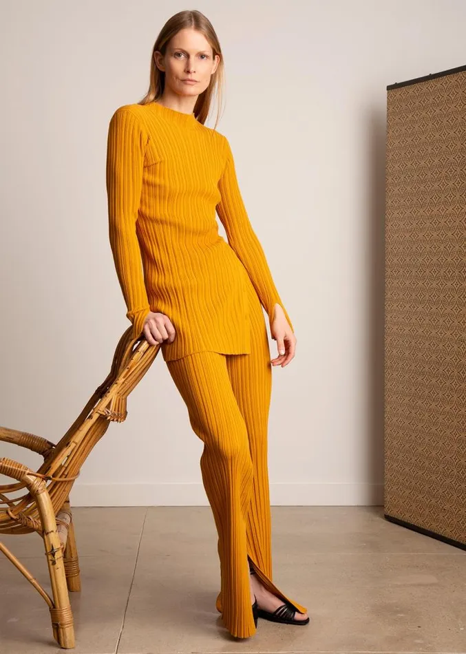 Adam Lippes Pants Knit Flare Pant In Cotton Crepe Tumeric 8211 Women