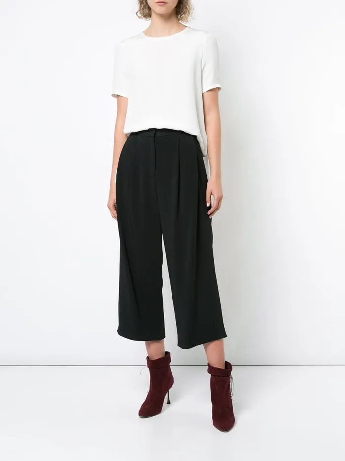Adam Lippes Pants Pleat Front Culotte In Stretch Cady Black 8211 Women