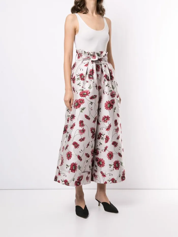 Adam Lippes Pants TieWaist WideLeg Pant In Jacquard White Daisy 8211 Women