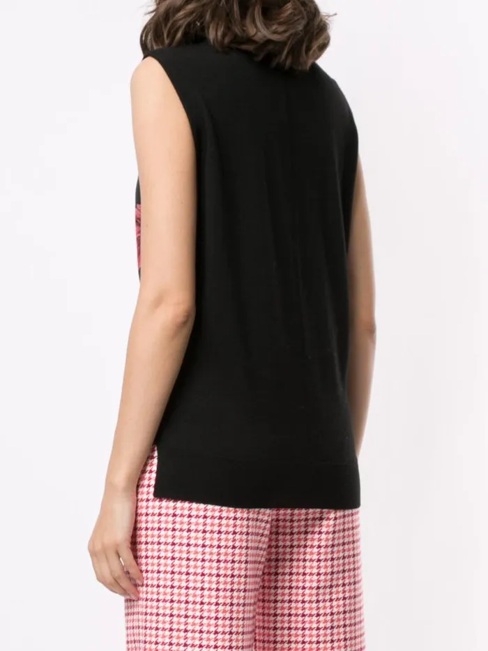 Adam Lippes Sweaters Printed Silk Front Shell In Merino Wool Black 8211 Women