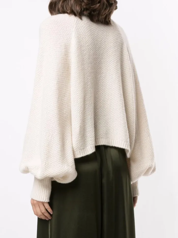 Adam Lippes Sweaters Puff Sleeve Cable Knit Turtleneck In Silk Cashmere Ivory 8211 Women