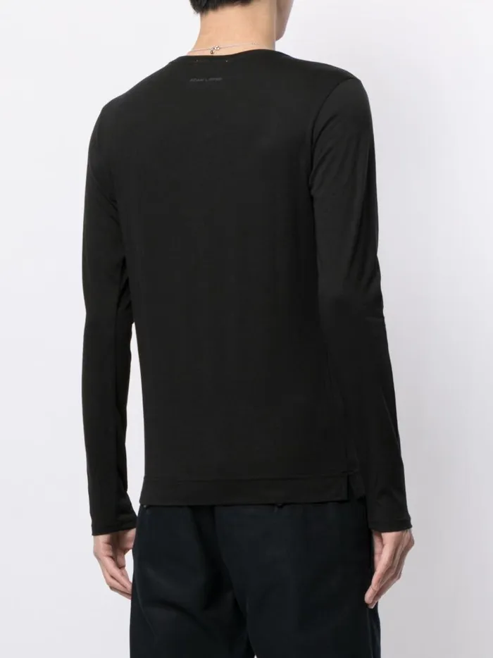 Adam Lippes TShirts Long Sleeve Henley TShirt In Pima Cotton Black 8211 Men