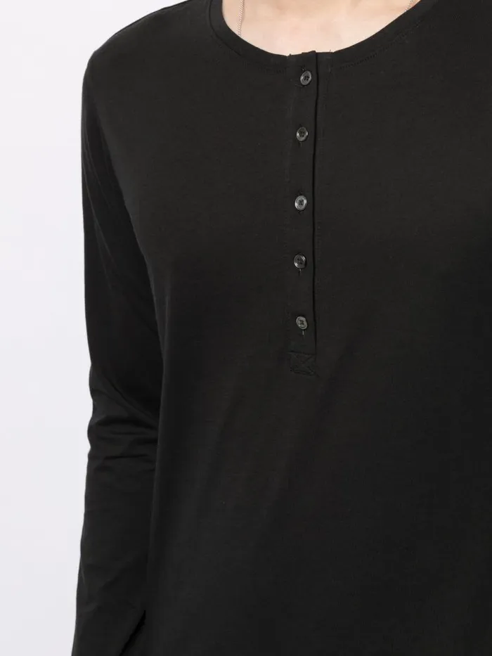 Adam Lippes TShirts Long Sleeve Henley TShirt In Pima Cotton Black 8211 Men
