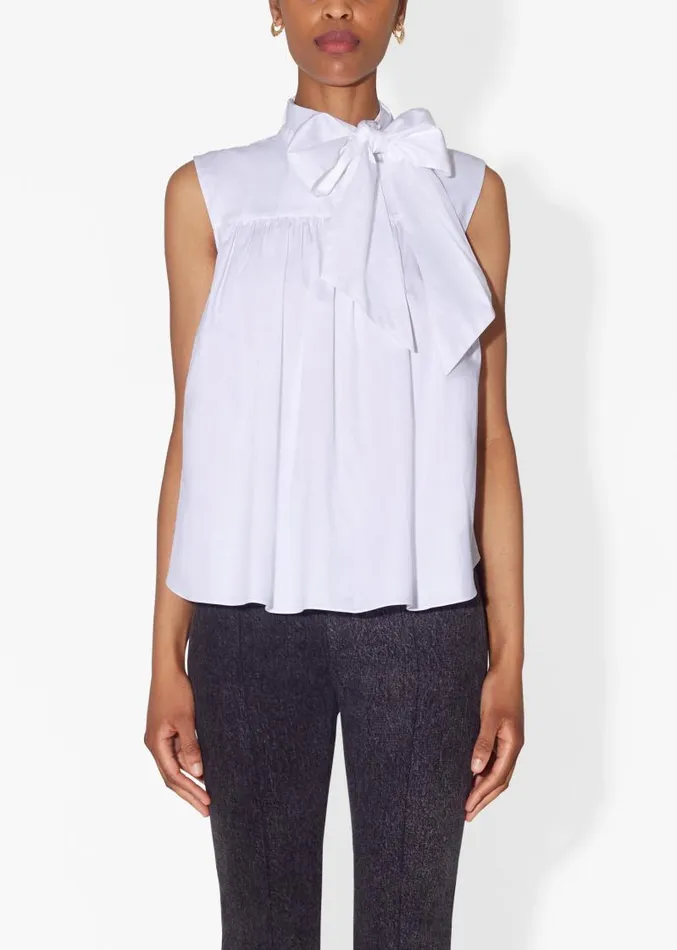 Adam Lippes Tops Bow Top In Cotton Poplin White 8211 Women