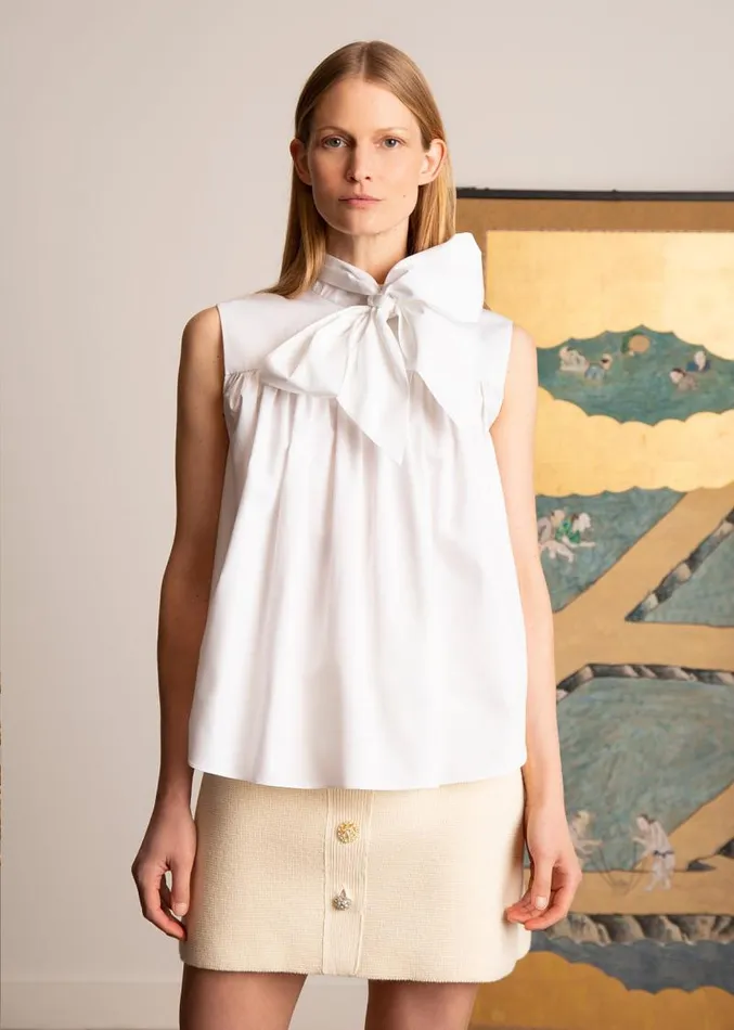 Adam Lippes Tops Bow Top In Cotton Poplin White 8211 Women