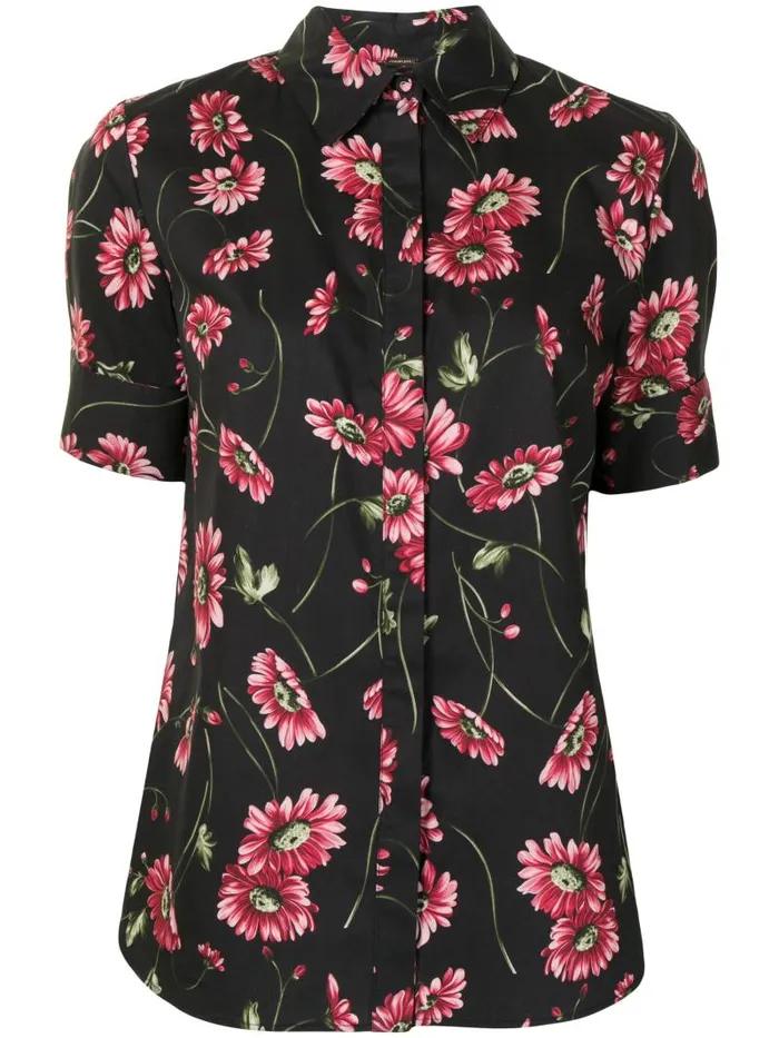 Adam Lippes Tops Short Sleeve Trapeze Top In Printed Poplin Black Daisy 8211 Women