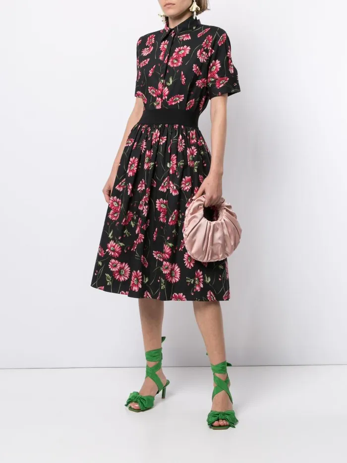Adam Lippes Tops Short Sleeve Trapeze Top In Printed Poplin Black Daisy 8211 Women