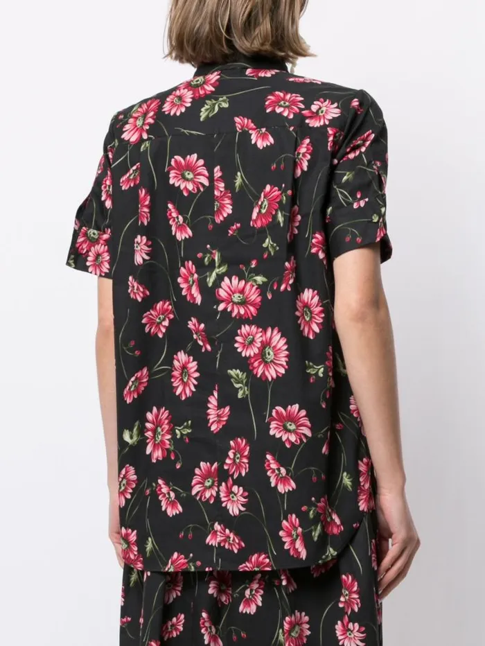 Adam Lippes Tops Short Sleeve Trapeze Top In Printed Poplin Black Daisy 8211 Women