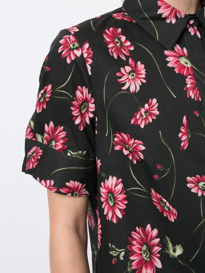 Adam Lippes Tops Short Sleeve Trapeze Top In Printed Poplin Black Daisy 8211 Women