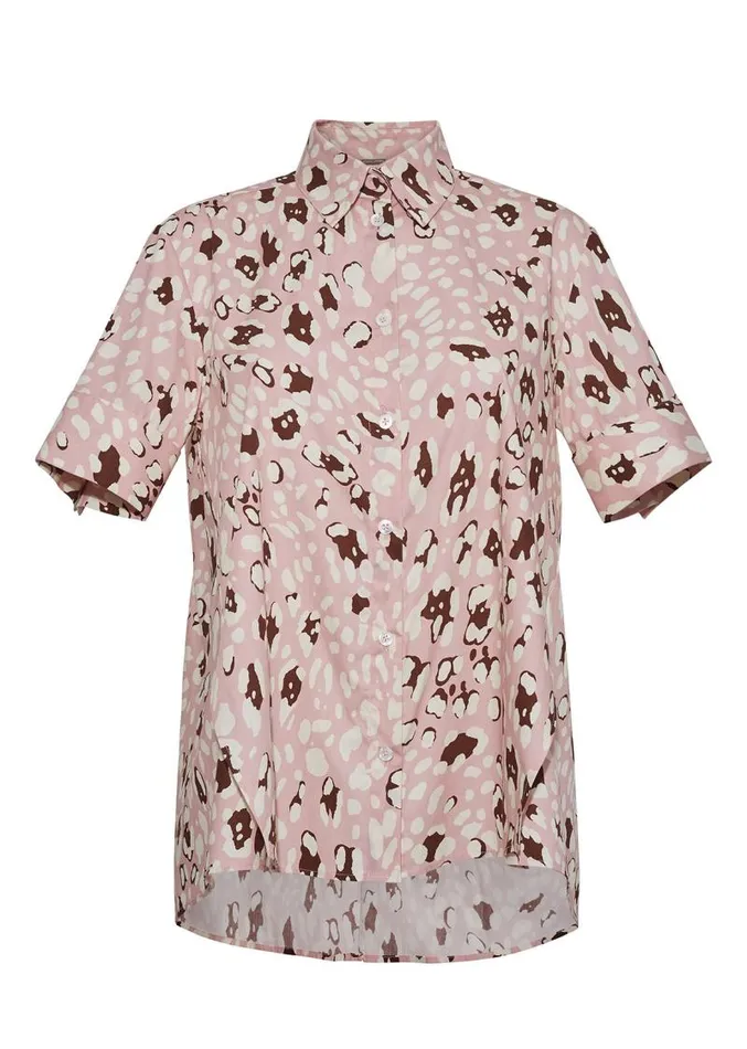 Adam Lippes Tops Short Sleeve Trapeze Top In Printed Poplin Pink Leopard 8211 Women