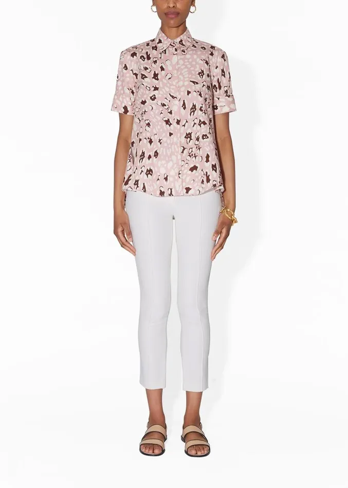 Adam Lippes Tops Short Sleeve Trapeze Top In Printed Poplin Pink Leopard 8211 Women