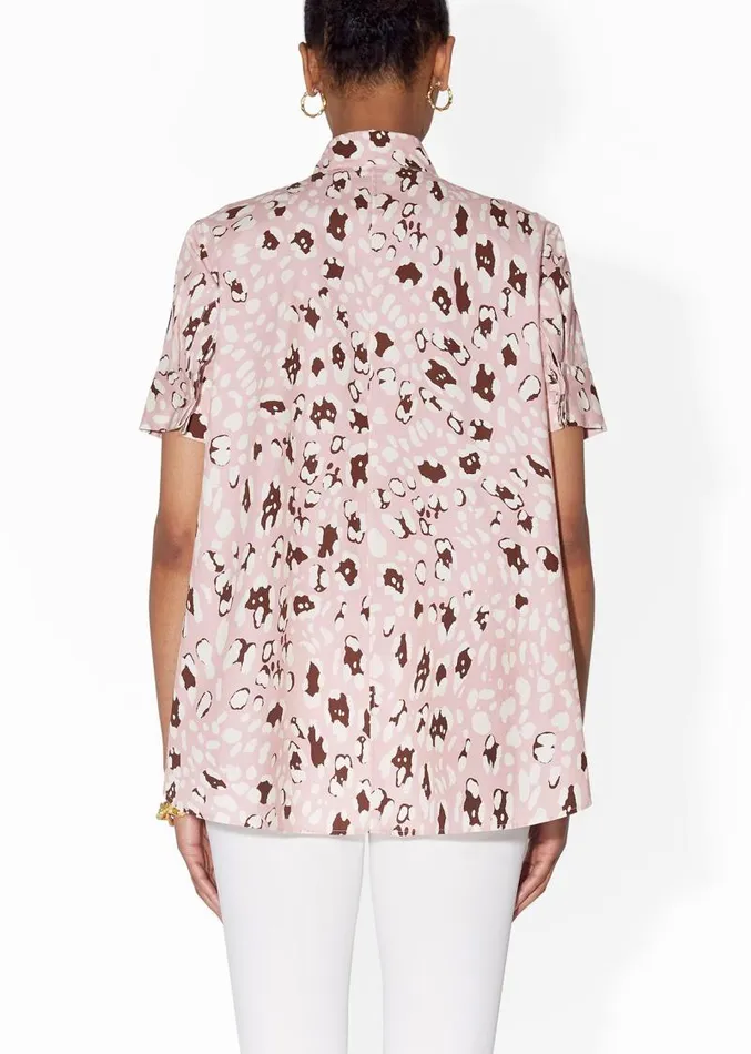Adam Lippes Tops Short Sleeve Trapeze Top In Printed Poplin Pink Leopard 8211 Women