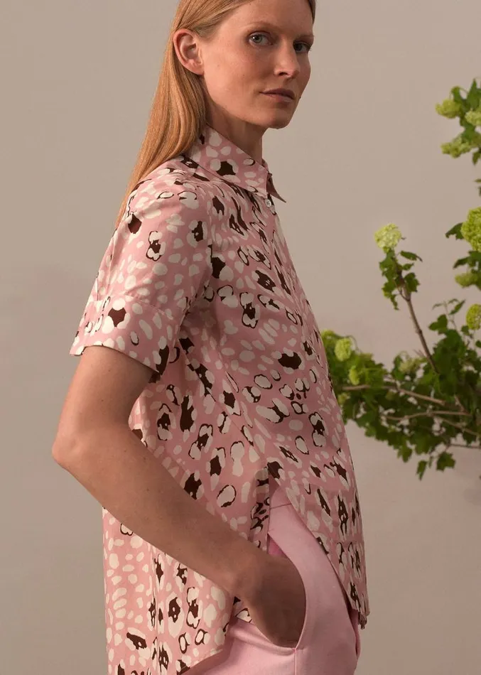 Adam Lippes Tops Short Sleeve Trapeze Top In Printed Poplin Pink Leopard 8211 Women