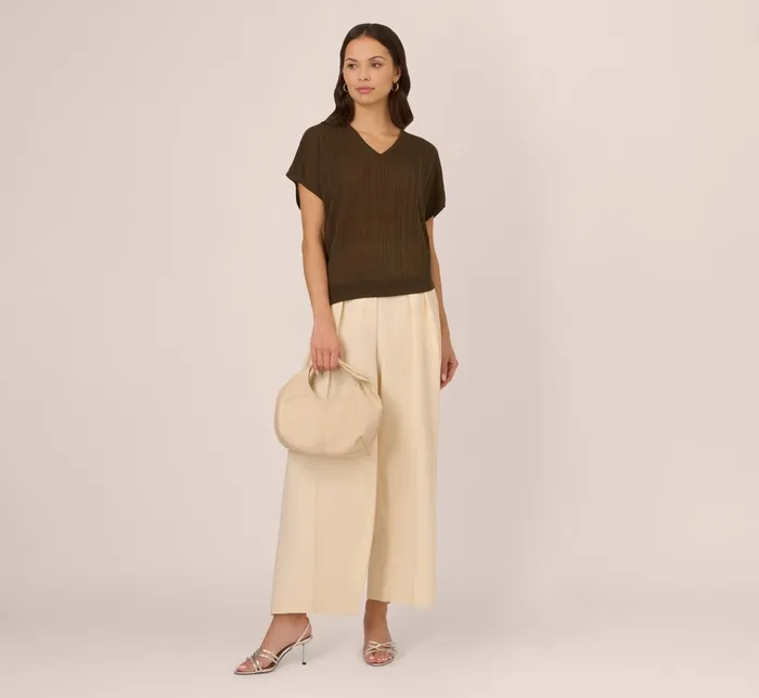 Adrianna Papell Coord Sets Short Sleeve Lightweight Rib Knit Sweater Top In Chocolate Walnut 8211 Women