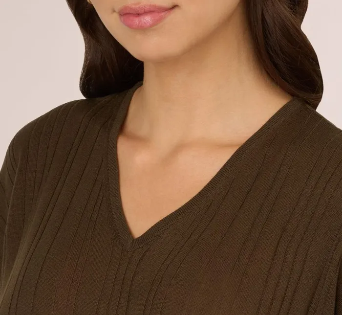 Adrianna Papell Coord Sets Short Sleeve Lightweight Rib Knit Sweater Top In Chocolate Walnut 8211 Women