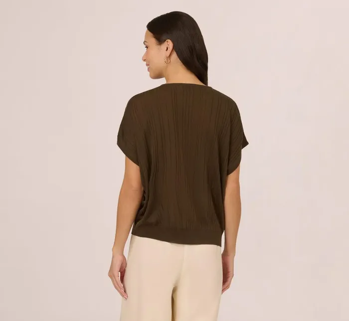 Adrianna Papell Coord Sets Short Sleeve Lightweight Rib Knit Sweater Top In Chocolate Walnut 8211 Women
