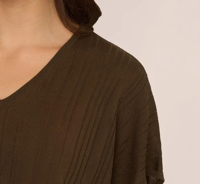 Adrianna Papell Coord Sets Short Sleeve Lightweight Rib Knit Sweater Top In Chocolate Walnut 8211 Women