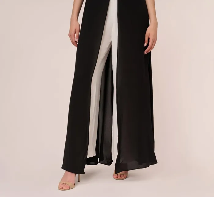 Adrianna Papell Day Dresses Colorblock Jumpsuit With Skirt Overlay In Black Ivory 8211 Women