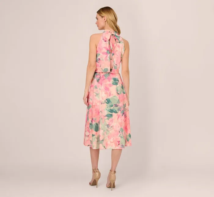 Adrianna Papell Day Dresses Floral Print Chiffon Halter Dress With Mock Neck In Blush Multi 8211 Women