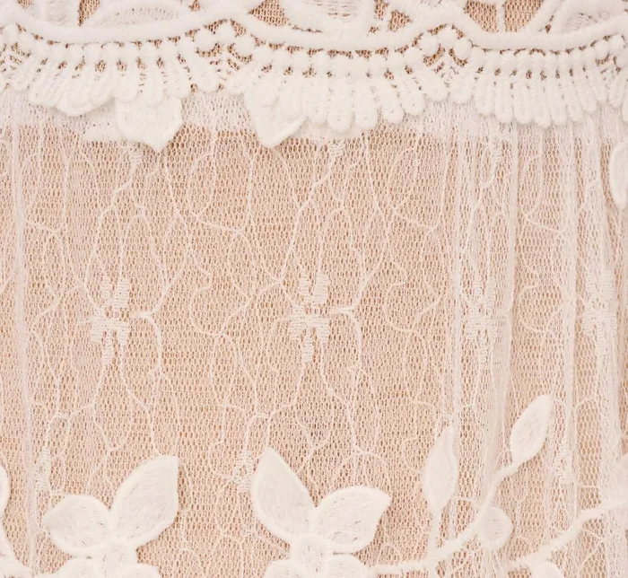 Adrianna Papell Day Dresses Lace Embroidered V Neck Dress With Elbow Sleeves In Ivory Nude 8211 Women