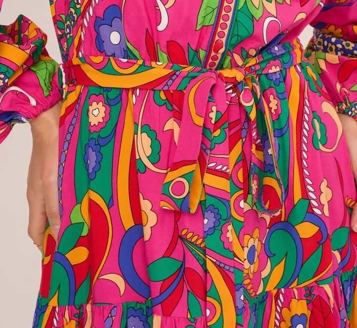 Adrianna Papell Day Dresses Long Sleeve Retro Printed A Line Dress In Pink Multi 8211 Women