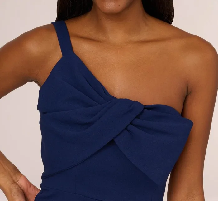 Adrianna Papell Day Dresses One Sleeve Sheath Dress With Bow Neckline In Navy Sateen 8211 Women