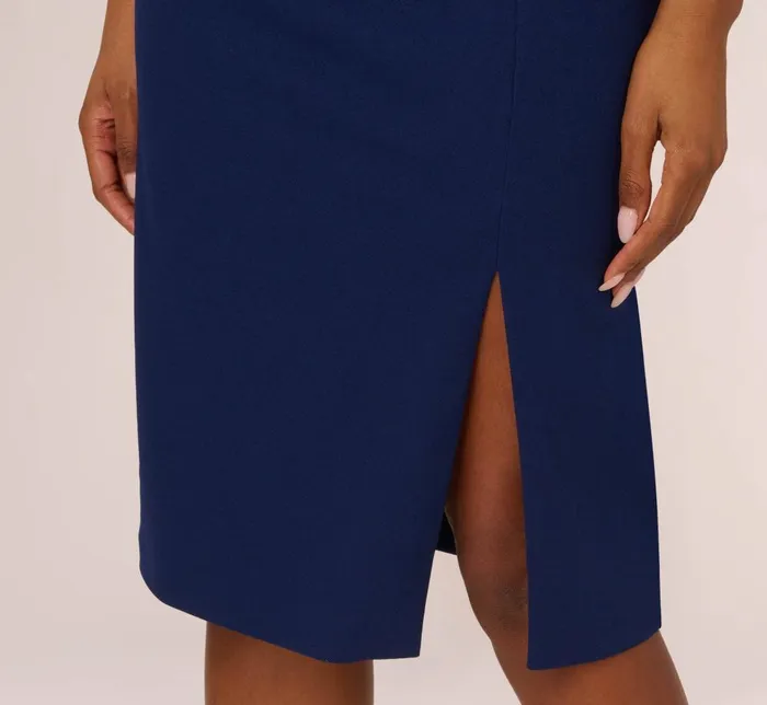 Adrianna Papell Day Dresses One Sleeve Sheath Dress With Bow Neckline In Navy Sateen 8211 Women