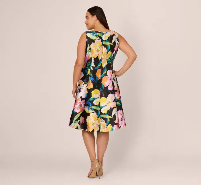 Adrianna Papell Day Dresses Plus Size Floral Print Mikado Sleeveless Dress With High Low Skirt In Black Multi 8211 Women