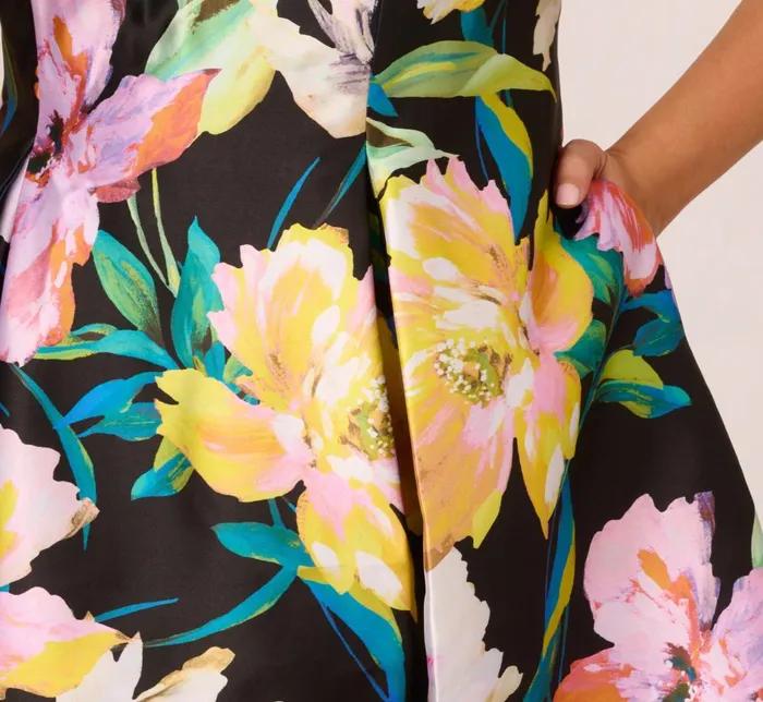 Adrianna Papell Day Dresses Plus Size Floral Print Mikado Sleeveless Dress With High Low Skirt In Black Multi 8211 Women