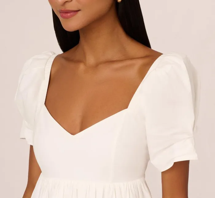 Adrianna Papell Day Dresses Puff Short Sleeve Eyelet Dress With Empire Waist In Ivory 8211 Women