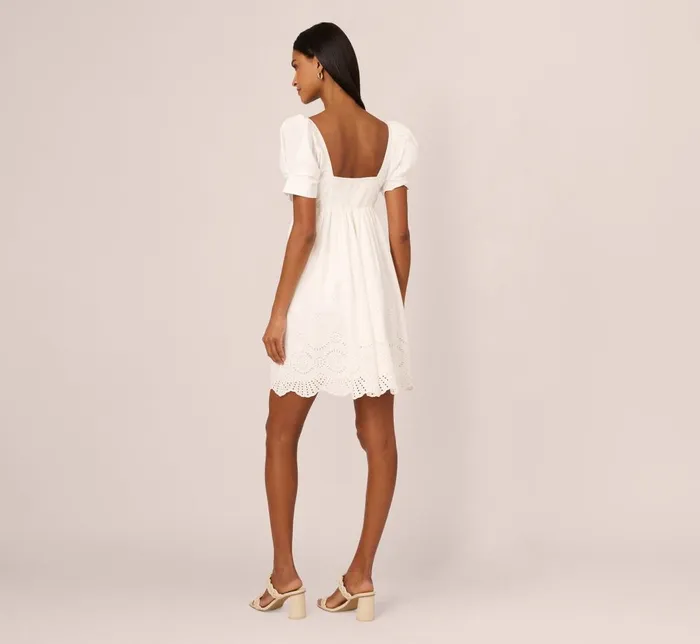 Adrianna Papell Day Dresses Puff Short Sleeve Eyelet Dress With Empire Waist In Ivory 8211 Women