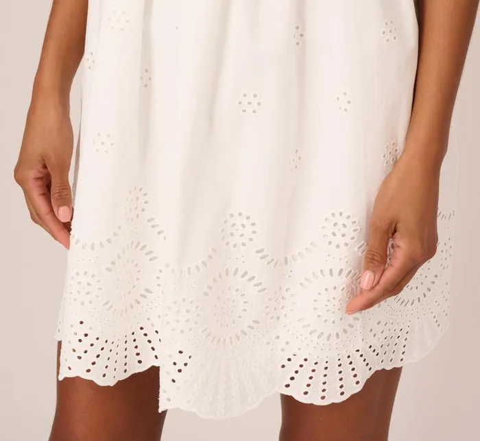 Adrianna Papell Day Dresses Puff Short Sleeve Eyelet Dress With Empire Waist In Ivory 8211 Women