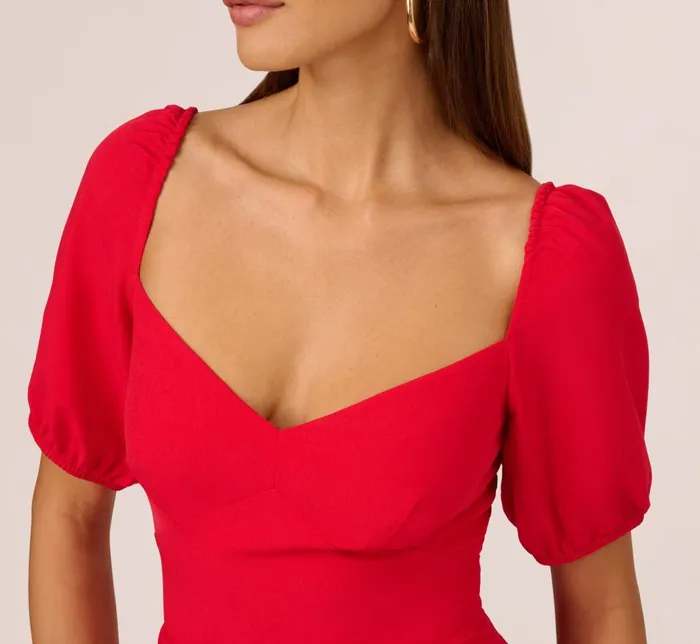 Adrianna Papell Day Dresses Puff Sleeve Midi Dress With Flounce Hem In Scarlet 8211 Women