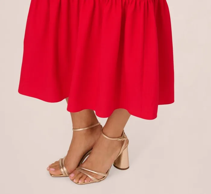 Adrianna Papell Day Dresses Puff Sleeve Midi Dress With Flounce Hem In Scarlet 8211 Women